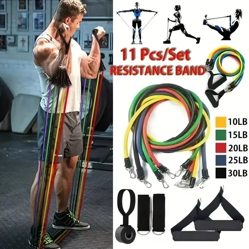 Resistance Band Set, 11 Pieces with Ankle Straps