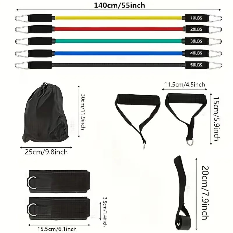 Resistance Band Set, 11 Pieces with Ankle Straps