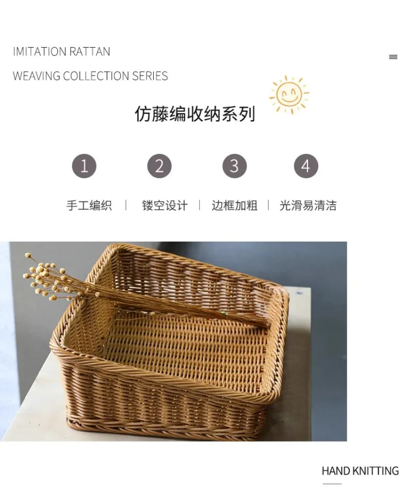 Rectangular Rattan Serving Tray Wicker Woven Basket Bathroom Tray Woven Bread Baskets With Handles Storage Basket For Parties