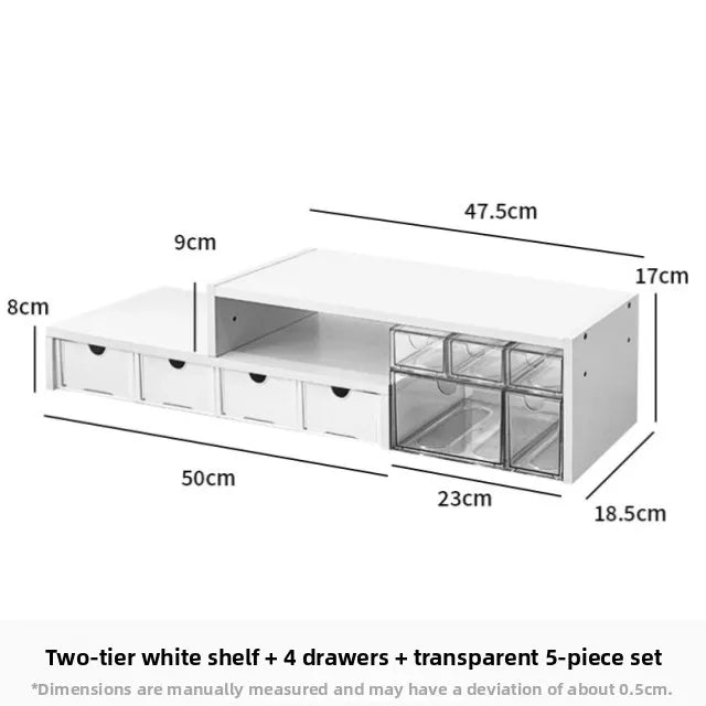 Desktop Multi-Layer Organizer Rack Three Drawers Desk Heightening Stand Office Monitor Notebook Storage Shelf Rectangular Den...
