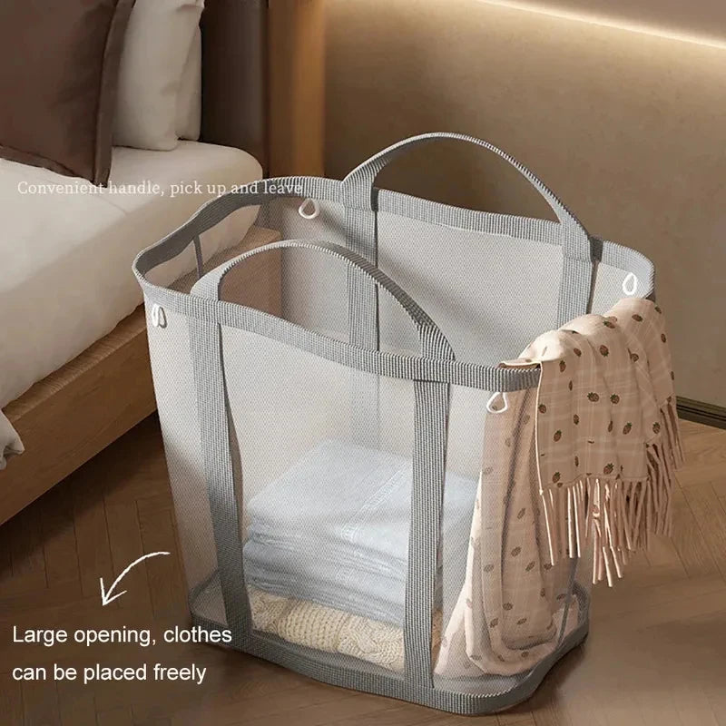 Portable Foldable Mesh Dirty Clothes Basket, Dormitory Household Laundry Storage for Socks Underwear
