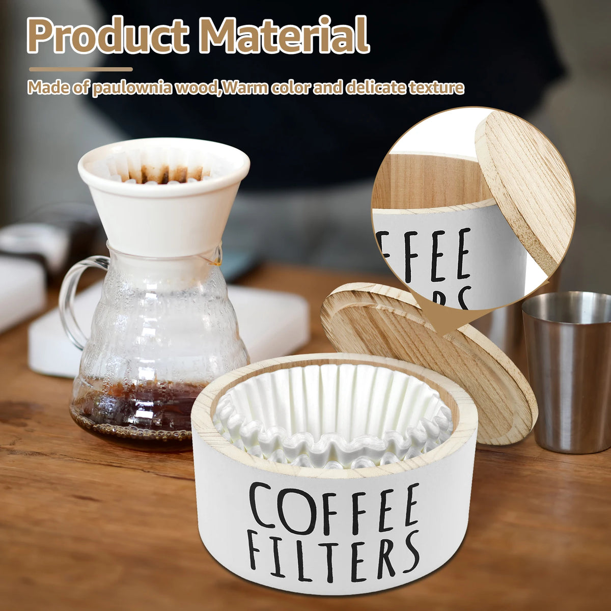 Coffee Filter Holder with Lid Wooden Coffee Filter Paper Storage Container Tea Bag Capsule coffee storage box coffee accessory