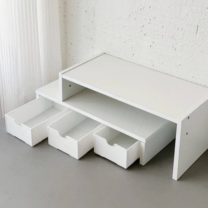 Desktop Multi-Layer Organizer Rack Three Drawers Desk Heightening Stand Office Monitor Notebook Storage Shelf Rectangular Den...
