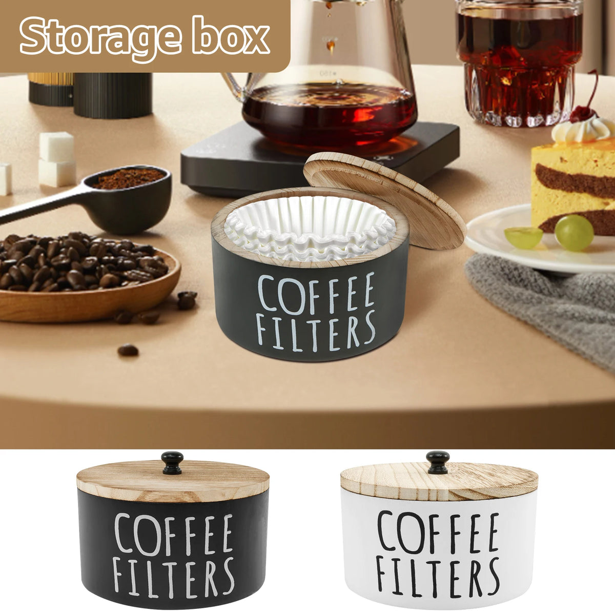 Coffee Filter Holder with Lid Wooden Coffee Filter Paper Storage Container Tea Bag Capsule coffee storage box coffee accessory
