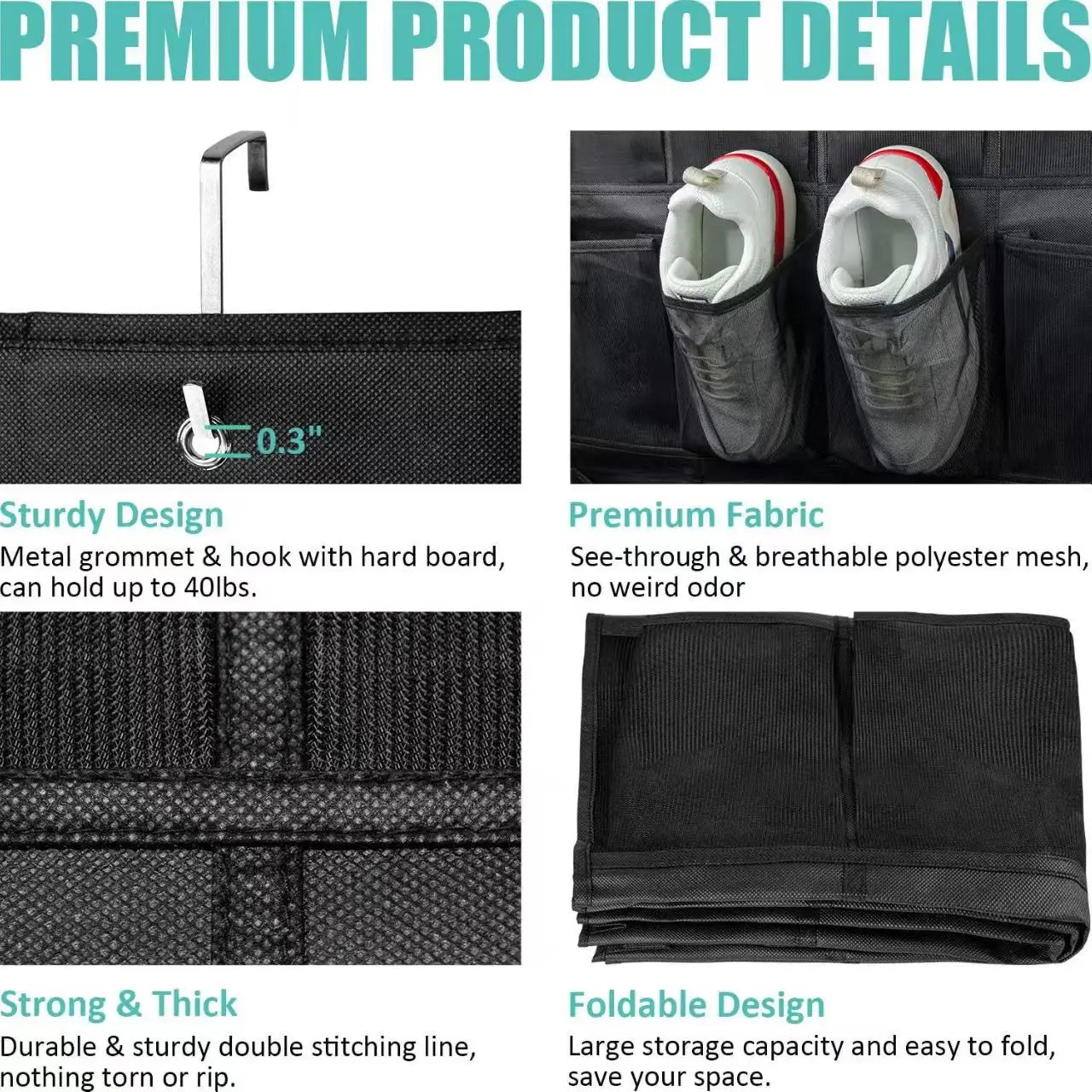 Over The Door Shoe Rack With12/14/24/28/35/40 Large Mesh Pockets Hanging Shoe Organizer For Closet Hanging Shoe Rack Holder