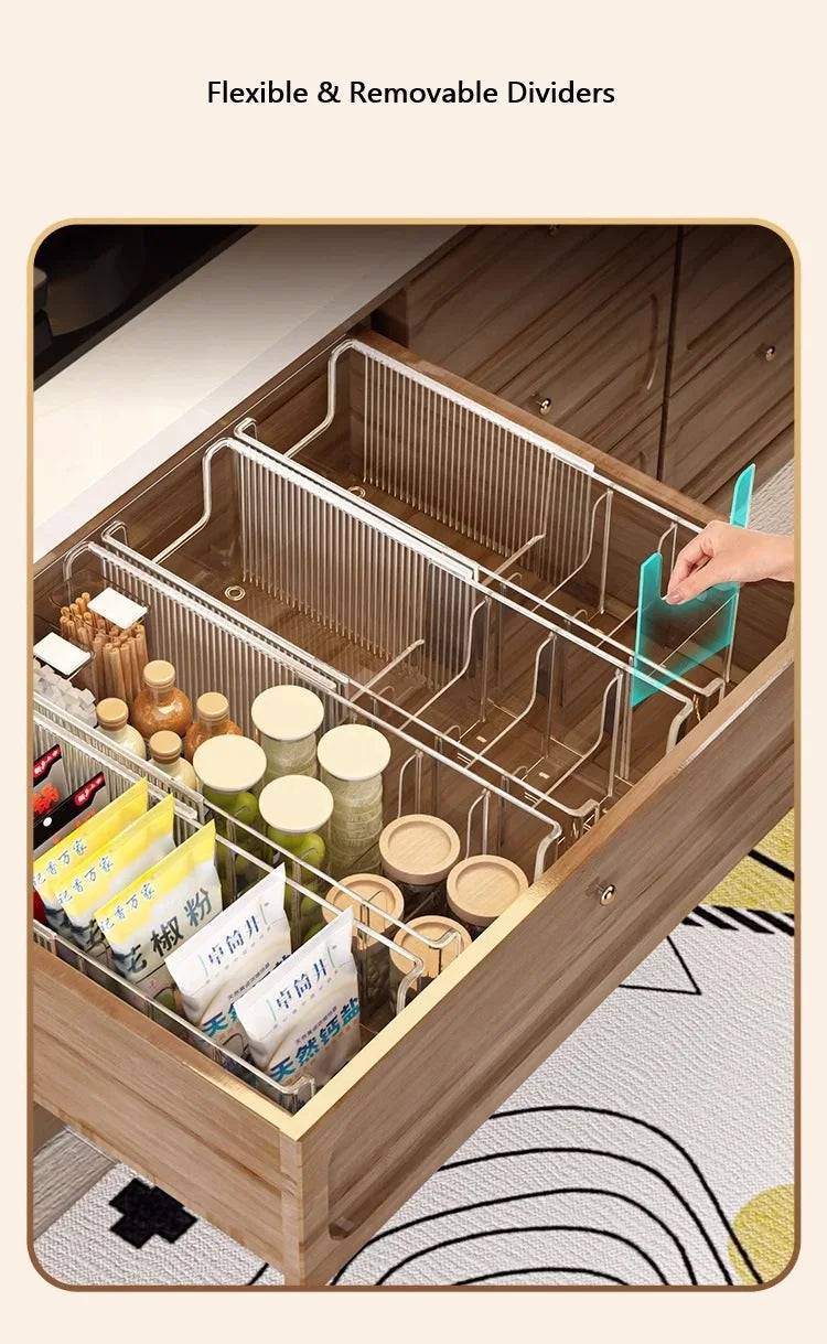 Plastic Expandable Spice Organizer Storage Bins with Dividers Clear Snack Storage Display Containers Tea Packet Storage Box