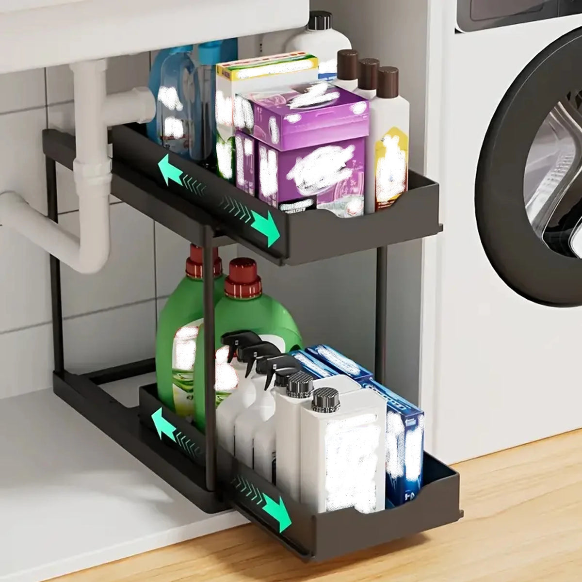 2-Tier Sliding Under-Sink Storage Rack