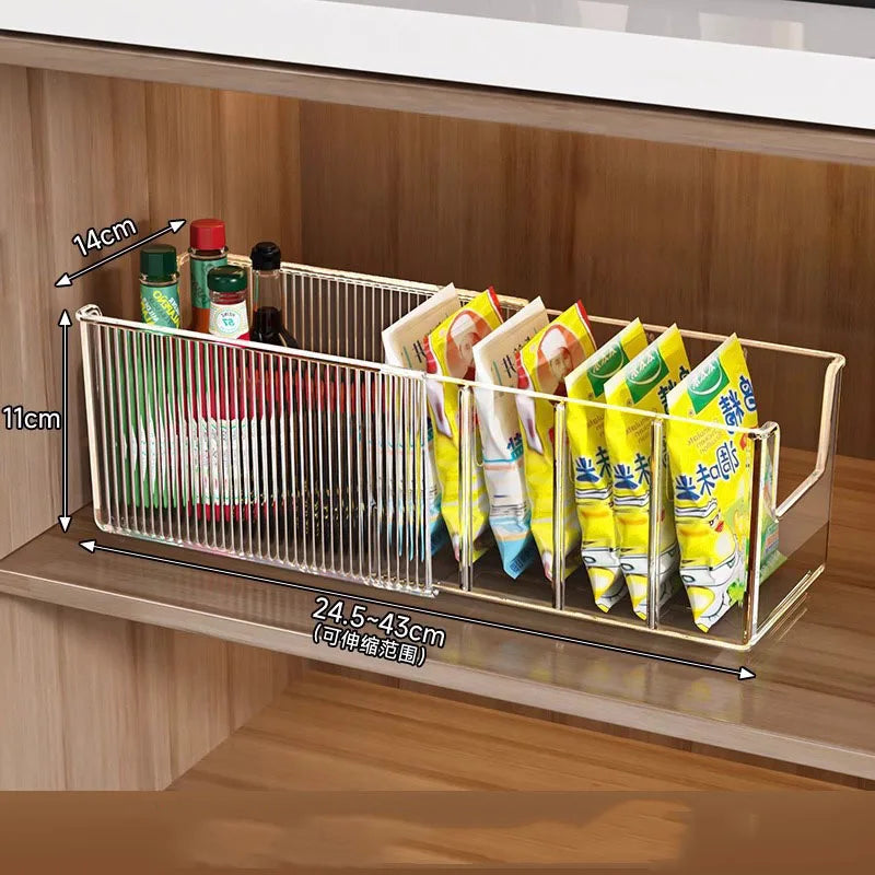 Plastic Expandable Spice Organizer Storage Bins with Dividers Clear Snack Storage Display Containers Tea Packet Storage Box