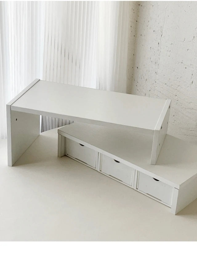 Desktop Multi-Layer Organizer Rack Three Drawers Desk Heightening Stand Office Monitor Notebook Storage Shelf Rectangular Den...