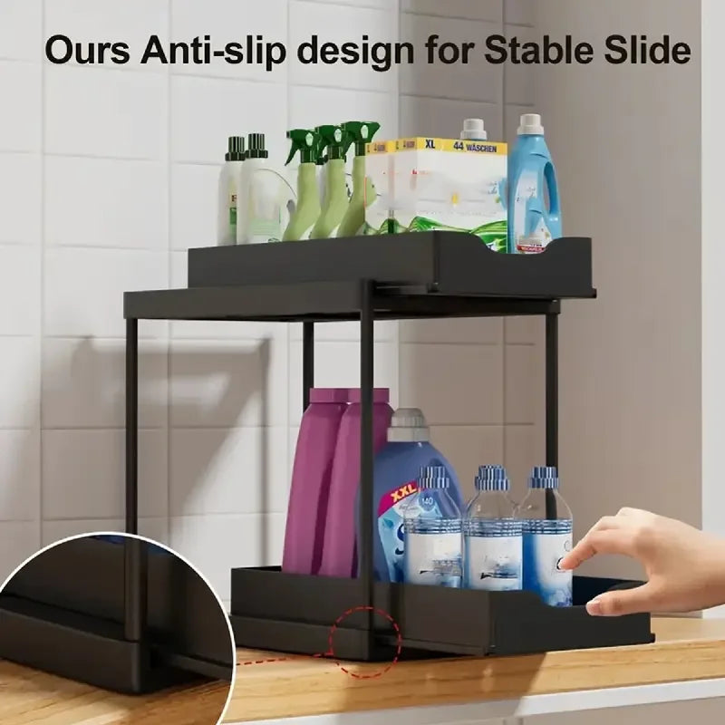 2-Tier Sliding Under-Sink Storage Rack