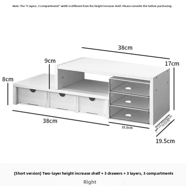 Desktop Multi-Layer Organizer Rack Three Drawers Desk Heightening Stand Office Monitor Notebook Storage Shelf Rectangular Den...