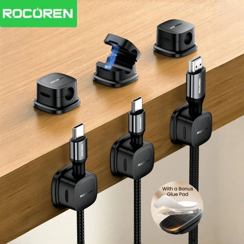 Rocoren Magnetic Cable Organizer Smooth Adjustable Cable Holder Under Desk 6PCS Stable Cable Management Wire Keeper Cable Clips
