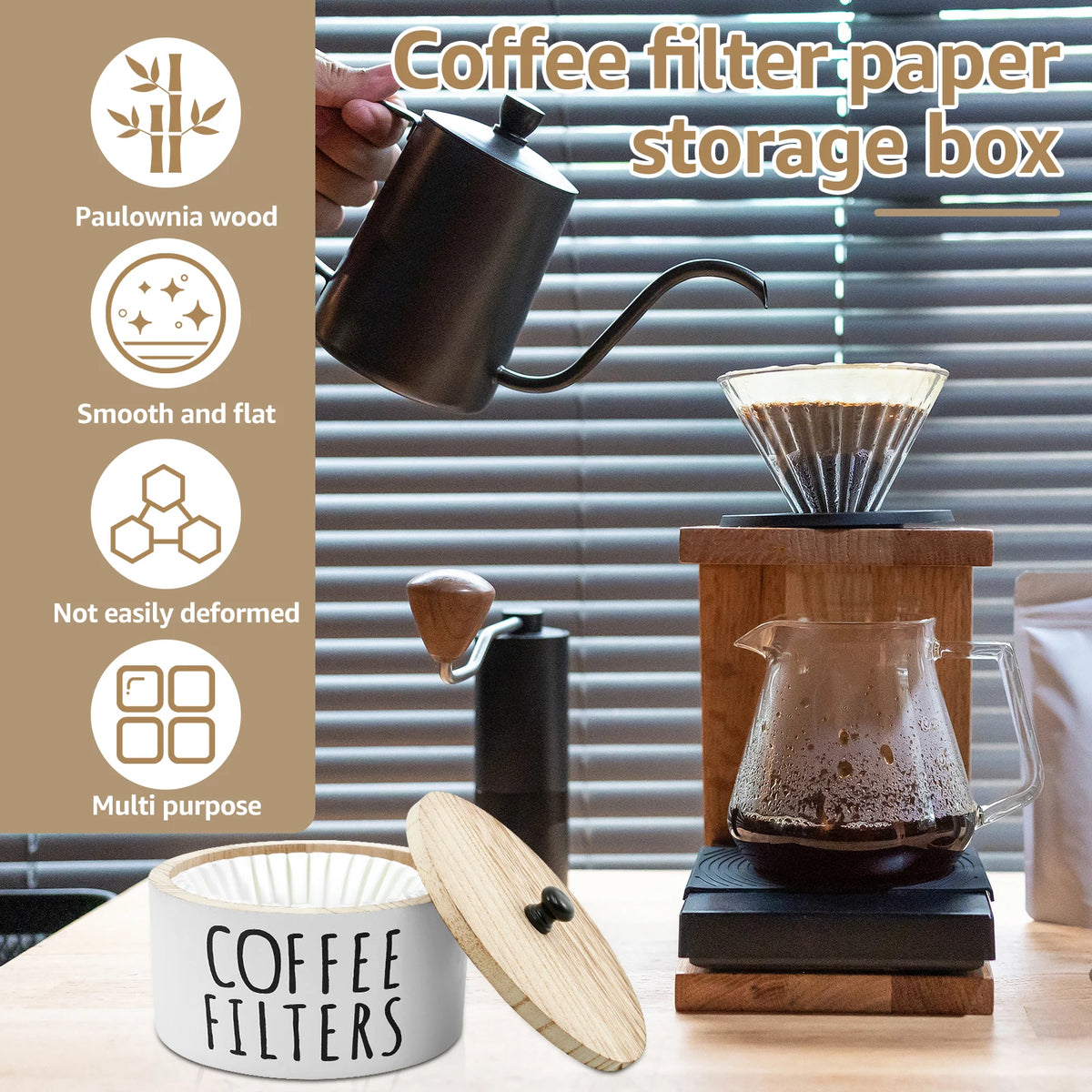 Coffee Filter Holder with Lid Wooden Coffee Filter Paper Storage Container Tea Bag Capsule coffee storage box coffee accessory