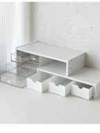 Desktop Multi-Layer Organizer Rack Three Drawers Desk Heightening Stand Office Monitor Notebook Storage Shelf Rectangular Den...