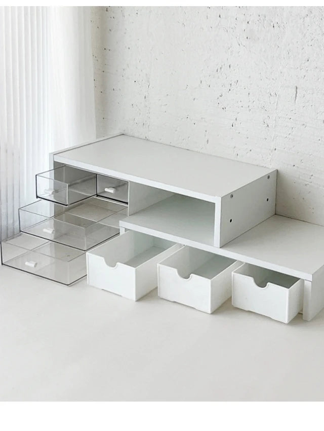 Desktop Multi-Layer Organizer Rack Three Drawers Desk Heightening Stand Office Monitor Notebook Storage Shelf Rectangular Den...