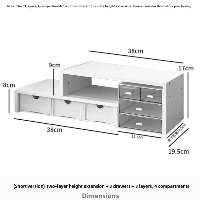 Desktop Multi-Layer Organizer Rack Three Drawers Desk Heightening Stand Office Monitor Notebook Storage Shelf Rectangular Den...