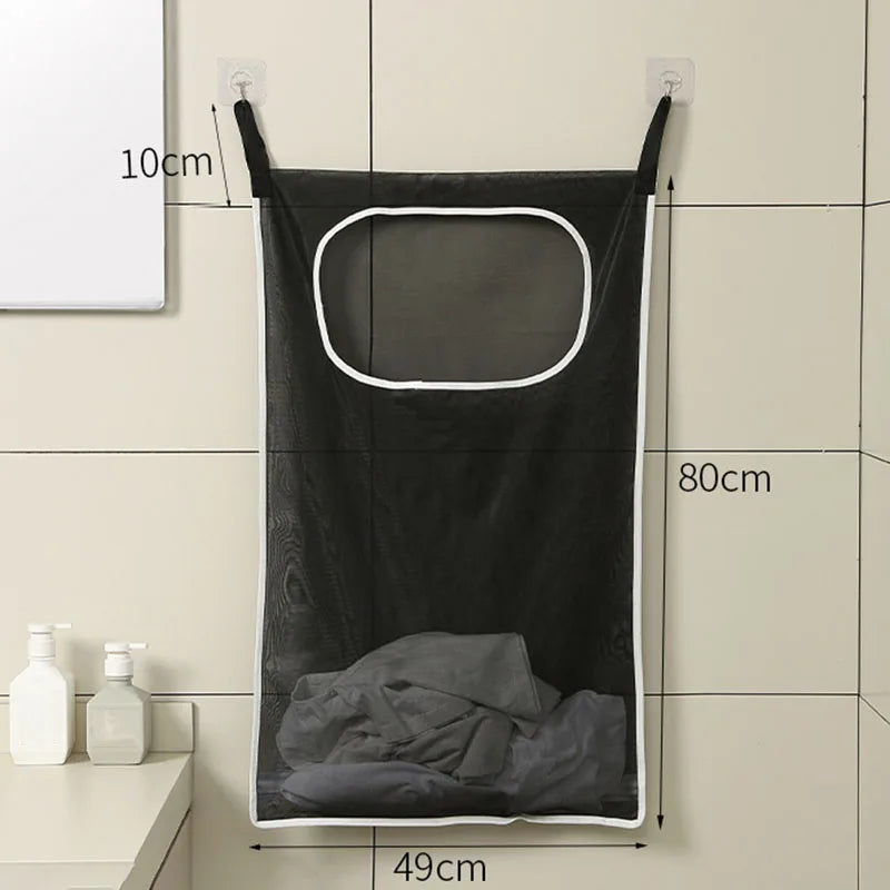 Over-the-Door Hanging Laundry Basket Wall-mounted Dirty Clothes Storage Organizer for Bathroom Toy Storage