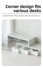 Desktop Multi-Layer Organizer Rack Three Drawers Desk Heightening Stand Office Monitor Notebook Storage Shelf Rectangular Den...