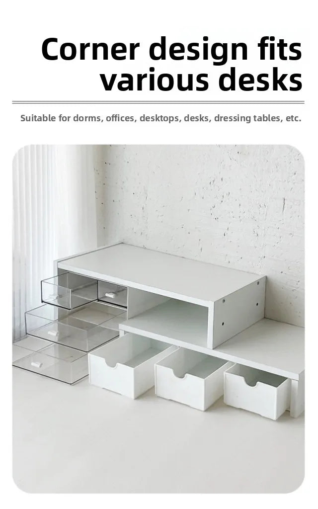 Desktop Multi-Layer Organizer Rack Three Drawers Desk Heightening Stand Office Monitor Notebook Storage Shelf Rectangular Den...
