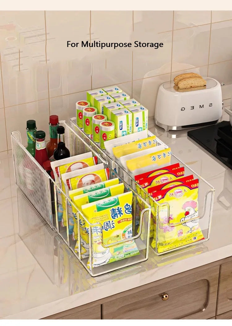 Plastic Expandable Spice Organizer Storage Bins with Dividers Clear Snack Storage Display Containers Tea Packet Storage Box