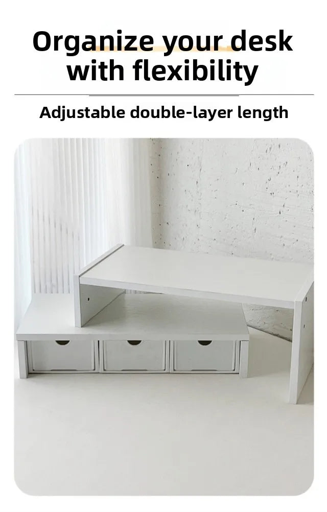 Desktop Multi-Layer Organizer Rack Three Drawers Desk Heightening Stand Office Monitor Notebook Storage Shelf Rectangular Den...