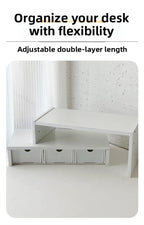 Desktop Multi-Layer Organizer Rack Three Drawers Desk Heightening Stand Office Monitor Notebook Storage Shelf Rectangular Den...