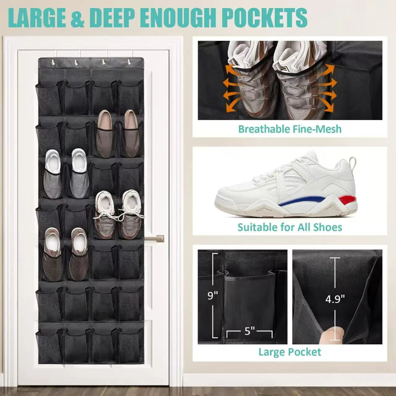 Over The Door Shoe Rack With12/14/24/28/35/40 Large Mesh Pockets Hanging Shoe Organizer For Closet Hanging Shoe Rack Holder