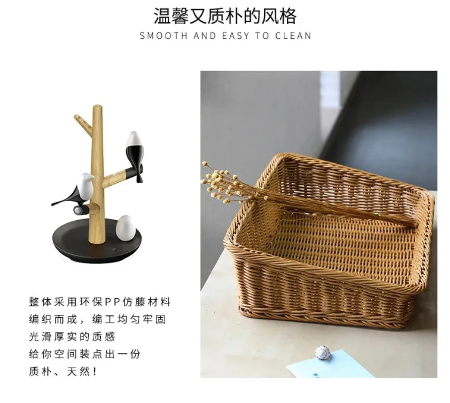 Rectangular Rattan Serving Tray Wicker Woven Basket Bathroom Tray Woven Bread Baskets With Handles Storage Basket For Parties