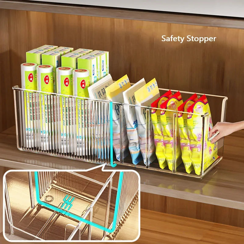 Plastic Expandable Spice Organizer Storage Bins with Dividers Clear Snack Storage Display Containers Tea Packet Storage Box