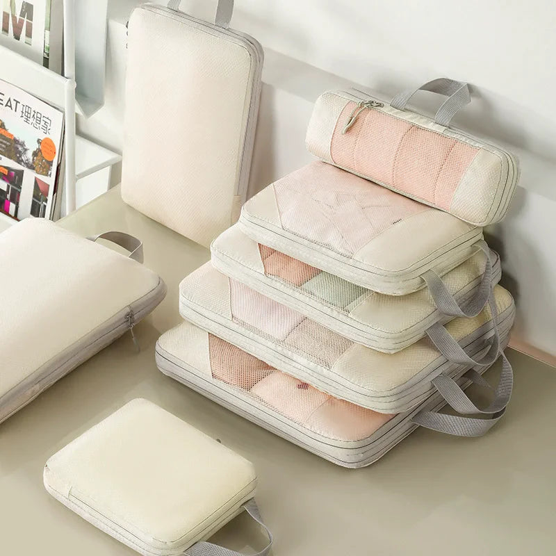  Travel Storage Bag 5-piece Set With Mesh Compression Storage Bag  Luggage Organizer Bag  Space Saving Portable Set