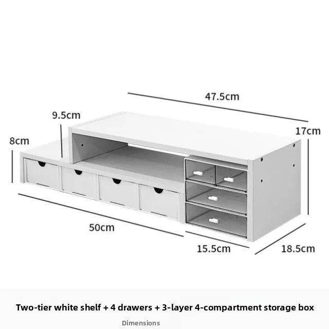 Desktop Multi-Layer Organizer Rack Three Drawers Desk Heightening Stand Office Monitor Notebook Storage Shelf Rectangular Den...