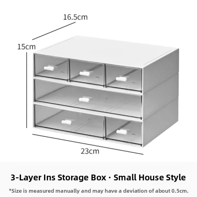 Desktop Multi-Layer Organizer Rack Three Drawers Desk Heightening Stand Office Monitor Notebook Storage Shelf Rectangular Den...