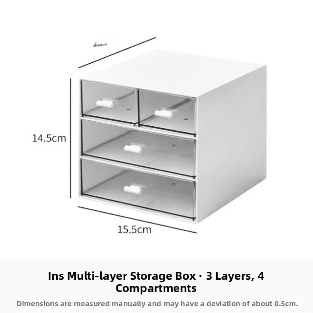 Desktop Multi-Layer Organizer Rack Three Drawers Desk Heightening Stand Office Monitor Notebook Storage Shelf Rectangular Den...