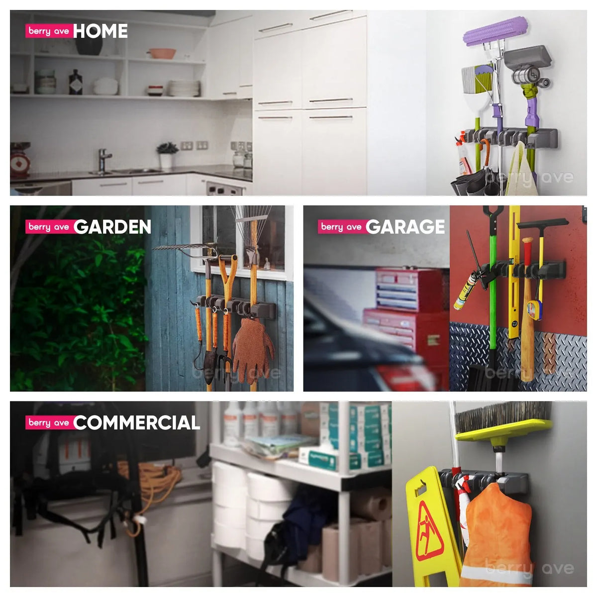 Wall-Mounted Mop & Broom Holder, 3 to 5 Slots