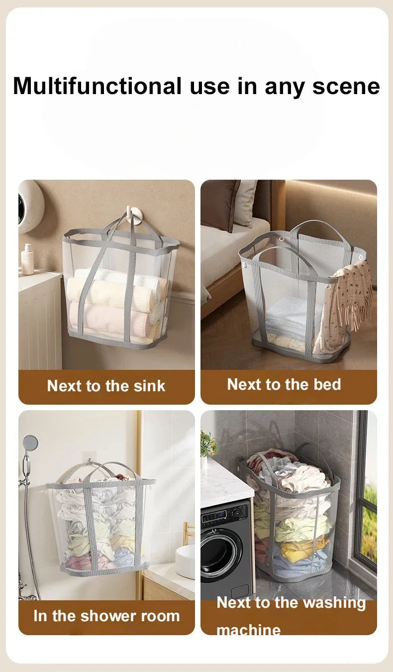 Portable Foldable Mesh Dirty Clothes Basket, Dormitory Household Laundry Storage for Socks Underwear