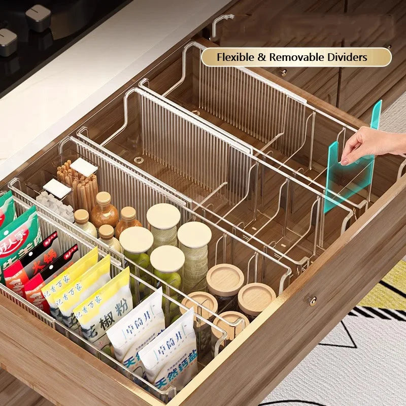 Plastic Expandable Spice Organizer Storage Bins with Dividers Clear Snack Storage Display Containers Tea Packet Storage Box
