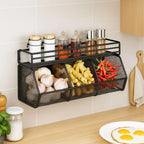 Wall Mounted Kitchen Storage Basket Punch-Free Grid Vegetable Drainage Basket Carbon Steel Onion Ginger Garlic Rack