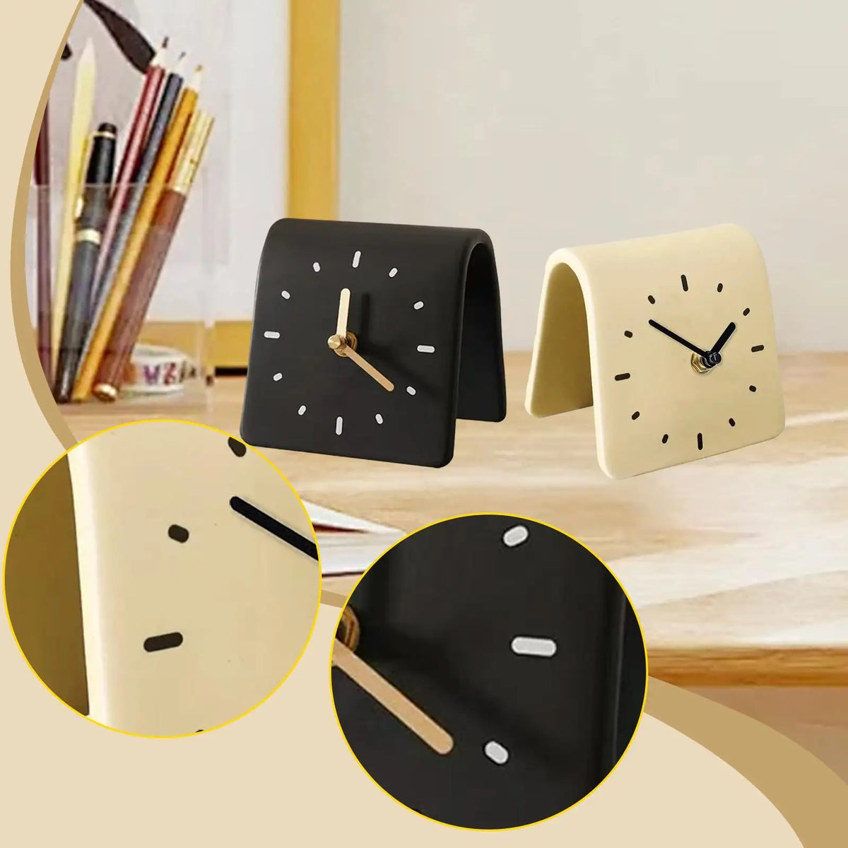 Desk Clock Modern Art Shelf Clock Decorative Silent Desktop Ornament for Desk Kids Room Office Countertop Housewarming Gift
