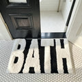 "BATH" Design Non-Slip Bath Mat, Ultra Absorbent Polyester Bathroom Rug, Black and White Textured Entryway Carpet for Bathroom