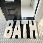 "BATH" Design Non-Slip Bath Mat, Ultra Absorbent Polyester Bathroom Rug, Black and White Textured Entryway Carpet for Bathroom
