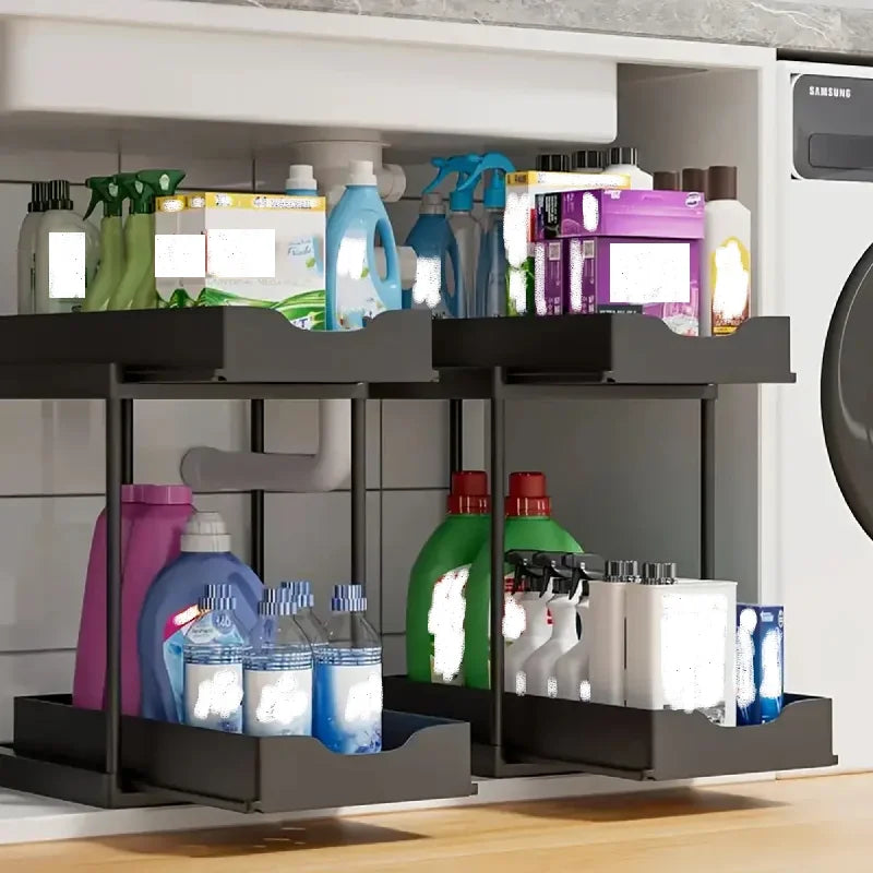 2-Tier Sliding Under-Sink Storage Rack