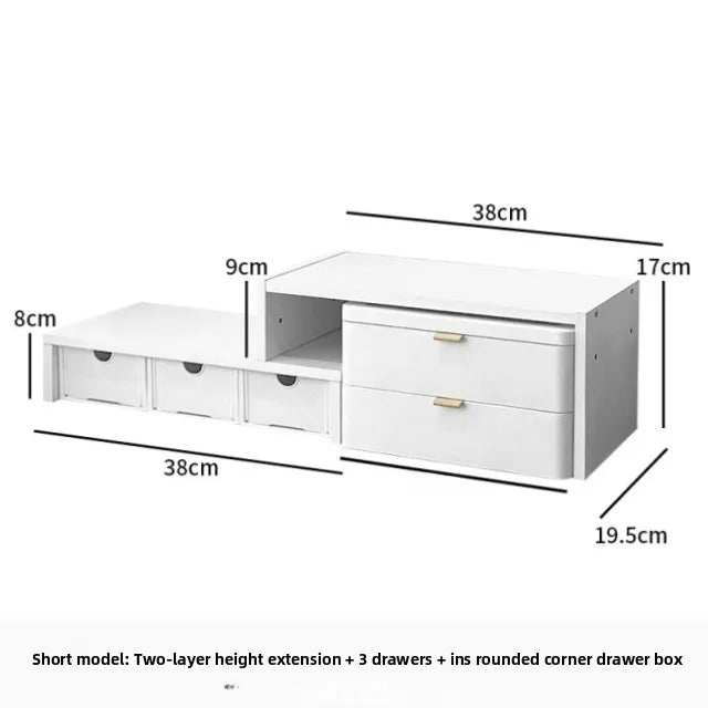 Desktop Multi-Layer Organizer Rack Three Drawers Desk Heightening Stand Office Monitor Notebook Storage Shelf Rectangular Den...