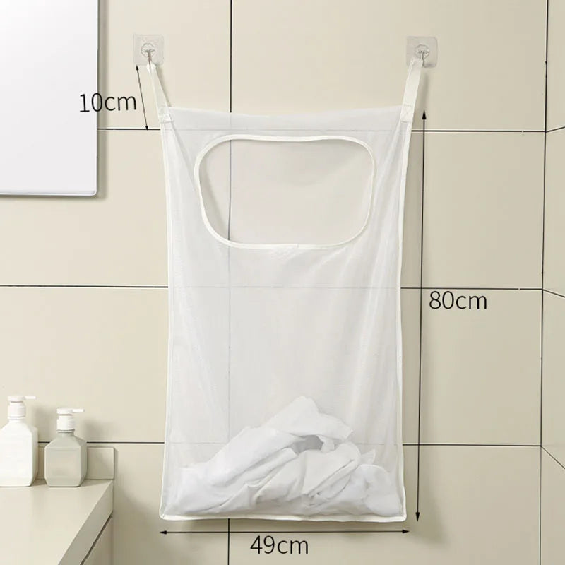 Over-the-Door Hanging Laundry Basket Wall-mounted Dirty Clothes Storage Organizer for Bathroom Toy Storage