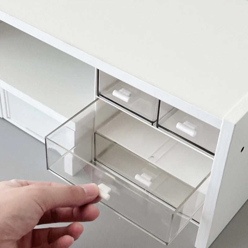 Desktop Multi-Layer Organizer Rack Three Drawers Desk Heightening Stand Office Monitor Notebook Storage Shelf Rectangular Den...