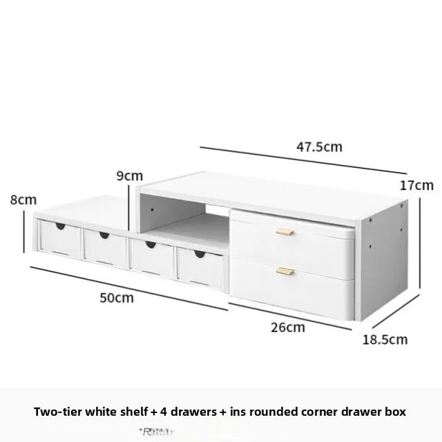 Desktop Multi-Layer Organizer Rack Three Drawers Desk Heightening Stand Office Monitor Notebook Storage Shelf Rectangular Den...