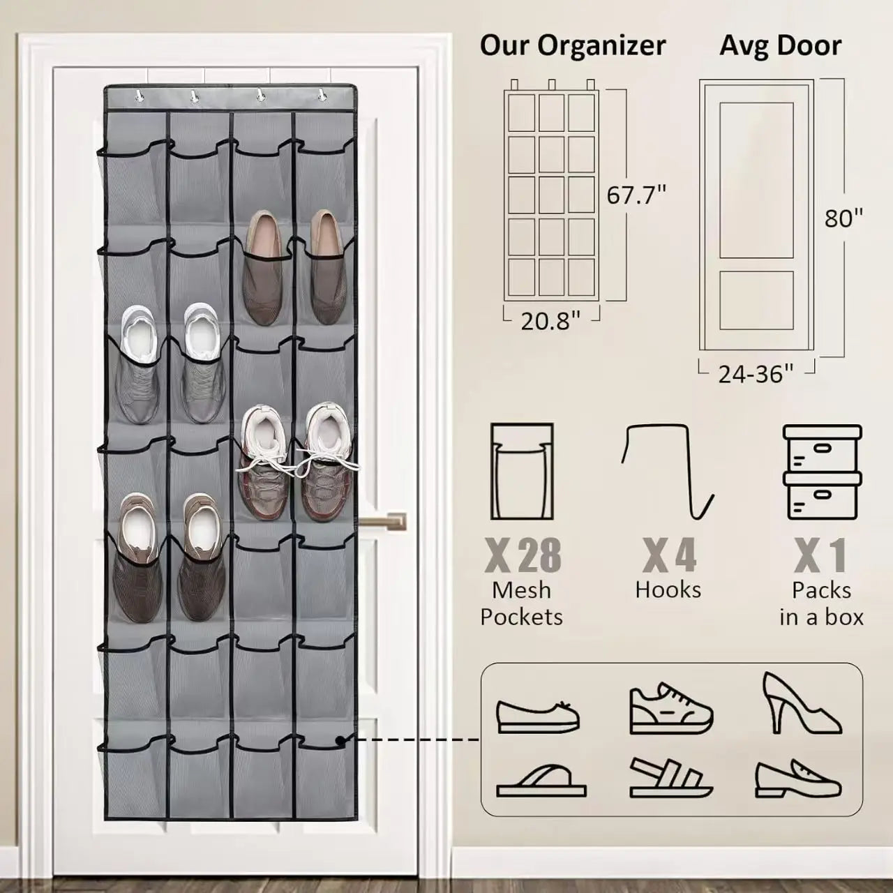 Over The Door Shoe Rack With12/14/24/28/35/40 Large Mesh Pockets Hanging Shoe Organizer For Closet Hanging Shoe Rack Holder