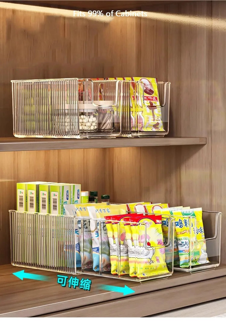 Plastic Expandable Spice Organizer Storage Bins with Dividers Clear Snack Storage Display Containers Tea Packet Storage Box