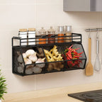 Wall Mounted Kitchen Storage Basket Punch-Free Grid Vegetable Drainage Basket Carbon Steel Onion Ginger Garlic Rack