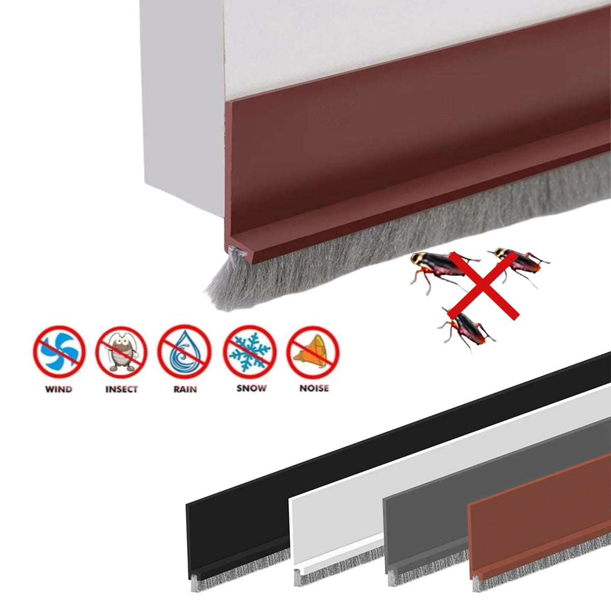 Door Seal Draft Stopper with Brush Reduce Noise, Rubber Door Sweep Breeze Blocker Insect Proof, Dust Proof and Sound Proof Seal