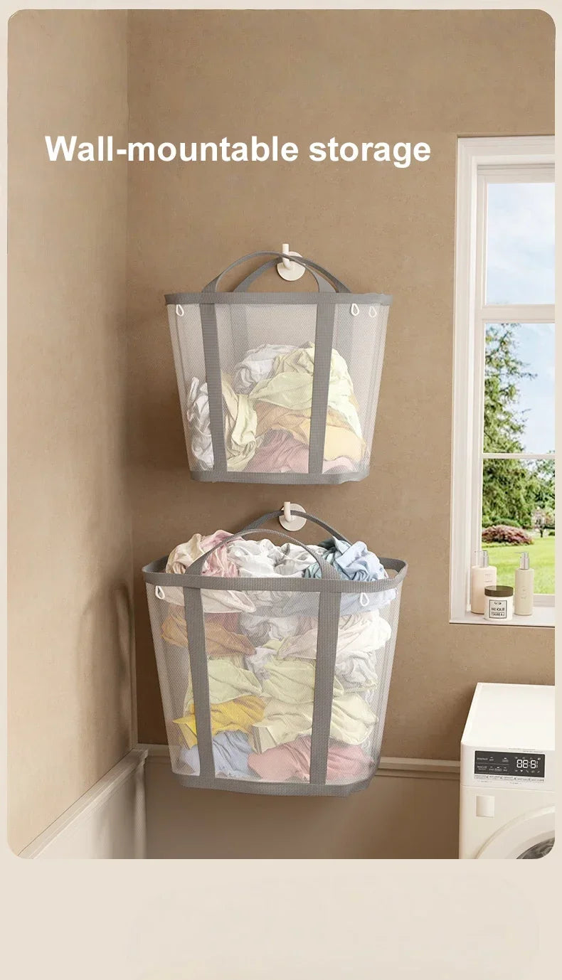 Portable Foldable Mesh Dirty Clothes Basket, Dormitory Household Laundry Storage for Socks Underwear